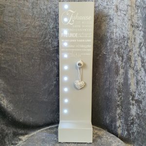 LED-Holzaufsteller - Dekostele grau-weiß mit Spruch