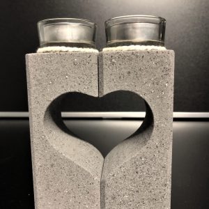 Teelichthalter Herz aus Holz in Steinoptik dunkel 2-tlg.